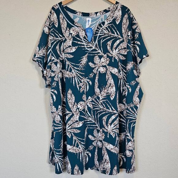 SwimSuits For All Chlorine Resistant Swim Tunic Green Palm Tree Print Plus 40 - Picture 1 of 11